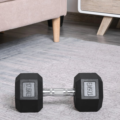 17.5KG Rubber Hex Dumbbell