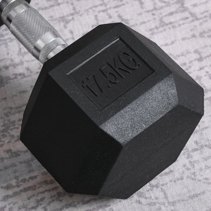 17.5KG Rubber Hex Dumbbell