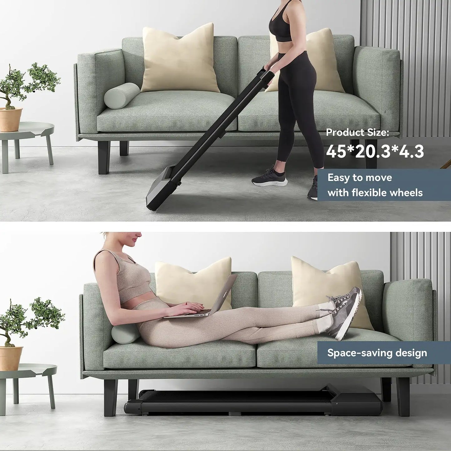Compact 2-in-1 Walking Pad Treadmill