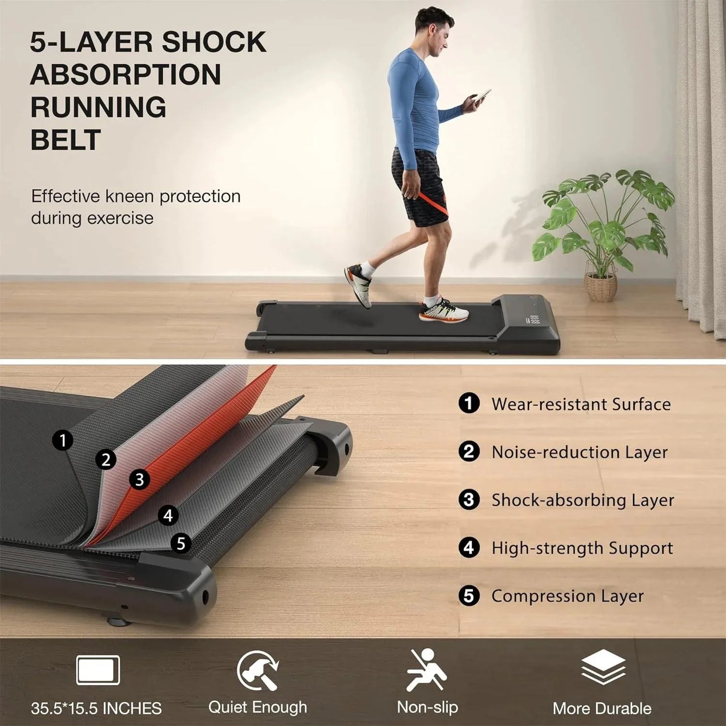 Compact 2-in-1 Walking Pad Treadmill